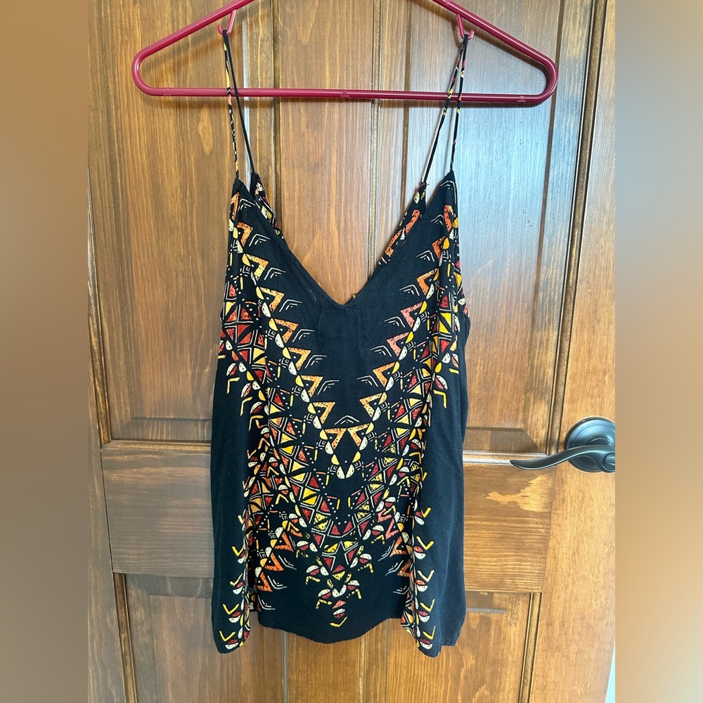 silence + noise Black Tank with Orange, Yellow & Red Geometric Print